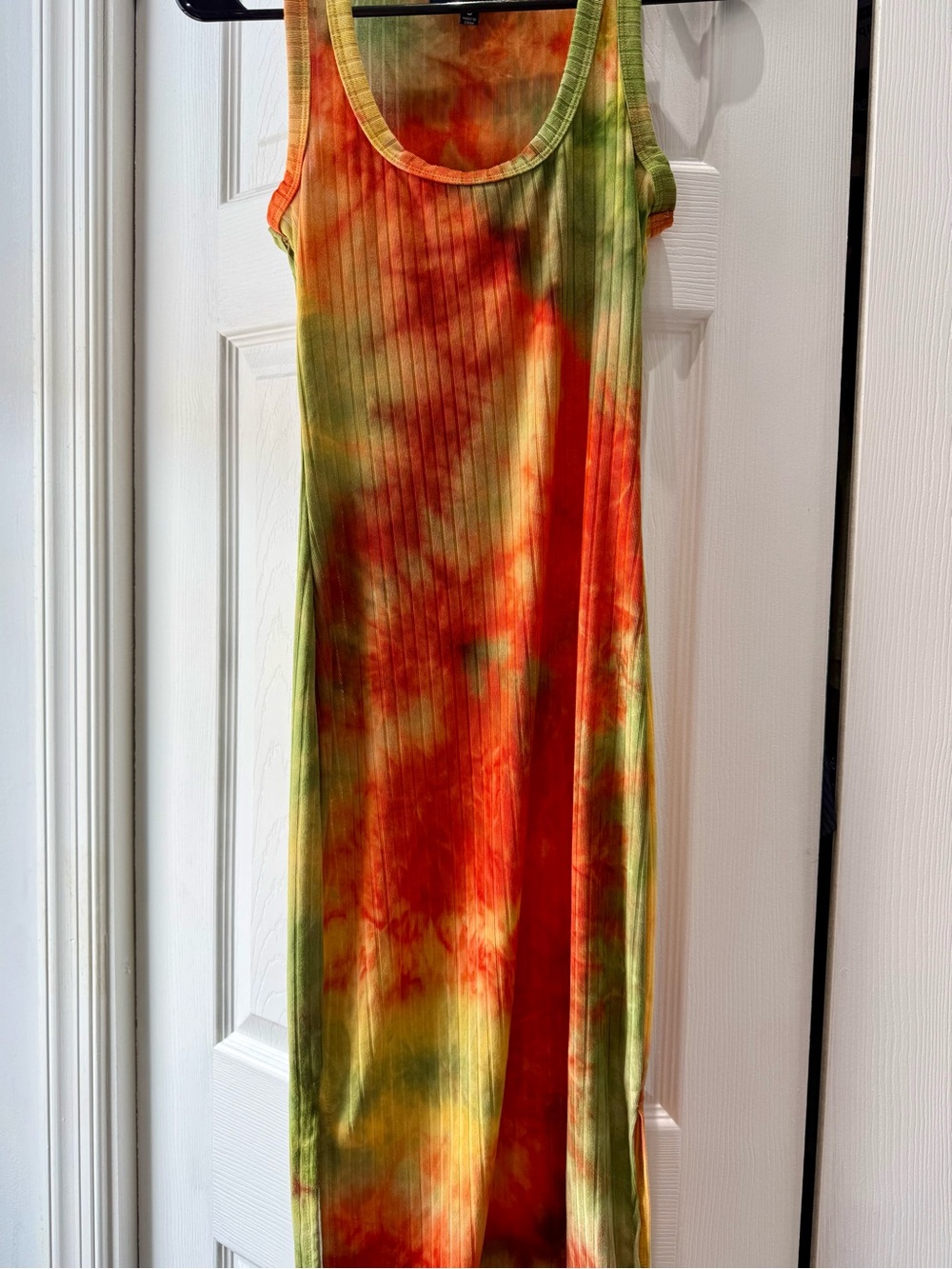 Tie-Dye Ribbed Midi Tank Dress - Orange & Green